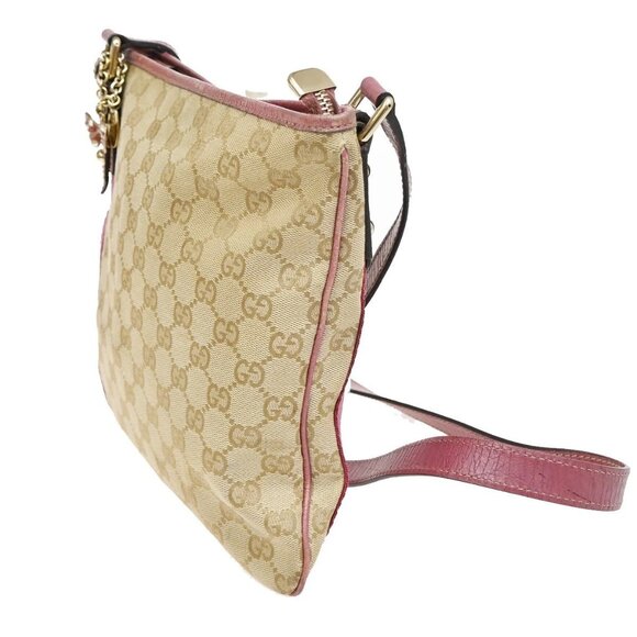 GUCCI Logo GG Pattern Shoulder Bag Canvas Leather Brown Pink Italy 31FC039 - Picture 4 of 16